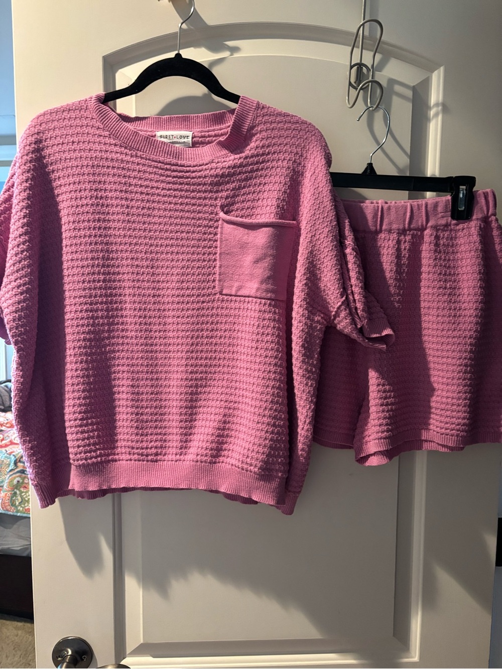 First Love Soft Waffle-Knit Sweater and Shorts Set